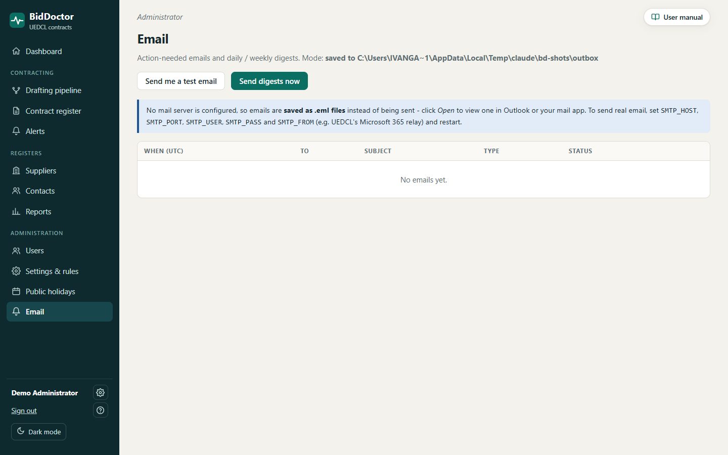 Email log with digests and action-needed emails